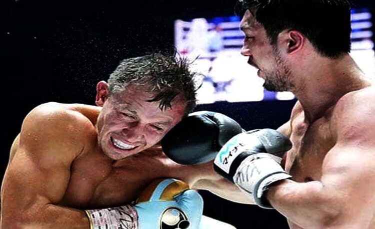 Gennadiy Golovkin ketika bertandung melawan Ryoto Murata di Jepang, April 2022. (Naoki Fukuda / Fightnews)