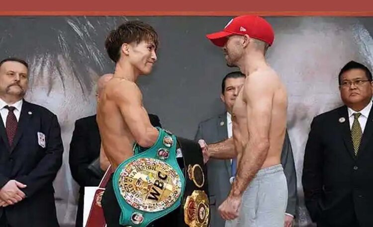 Juara dunia Naoya Inoue dan penantang TJ Doheny bersahabat menjelang pertarungan 12 ronde kali 3 menit di Ariake Arena, Selasa, 3 September 2024. (Foto: Naoki Fukuda / Fightnews)