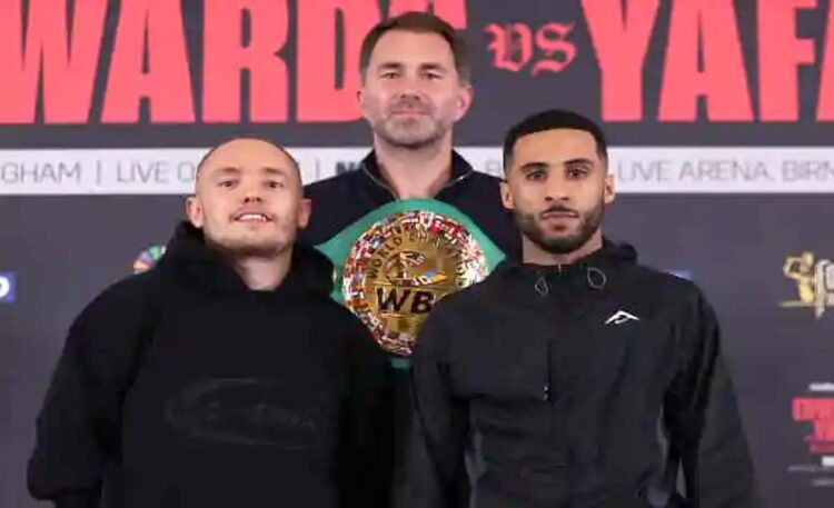 Promotor Eddie Hearn bersama petinju yang akan bertanding. (Foto: Mark Robinson / Matchroom Boxing / Fightnews)