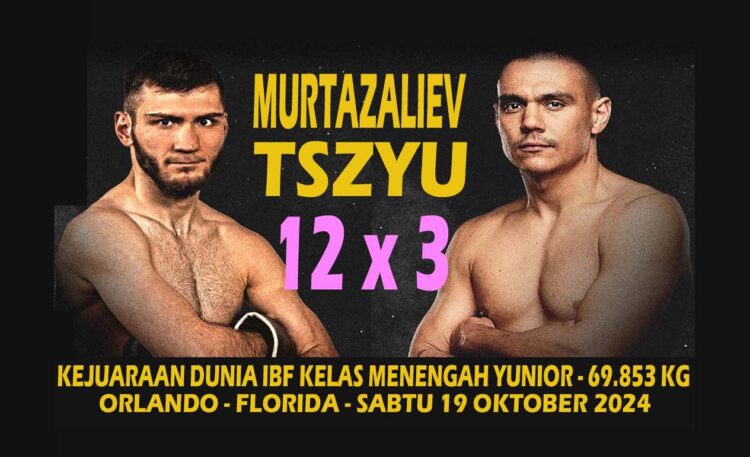 Murtazaliev (kiri) versus Tszyu untuk gelar IBF kelas welter yunior Minggu pagi WIB. (Foto:PBC)